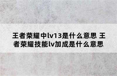 王者荣耀中lv13是什么意思 王者荣耀技能lv加成是什么意思